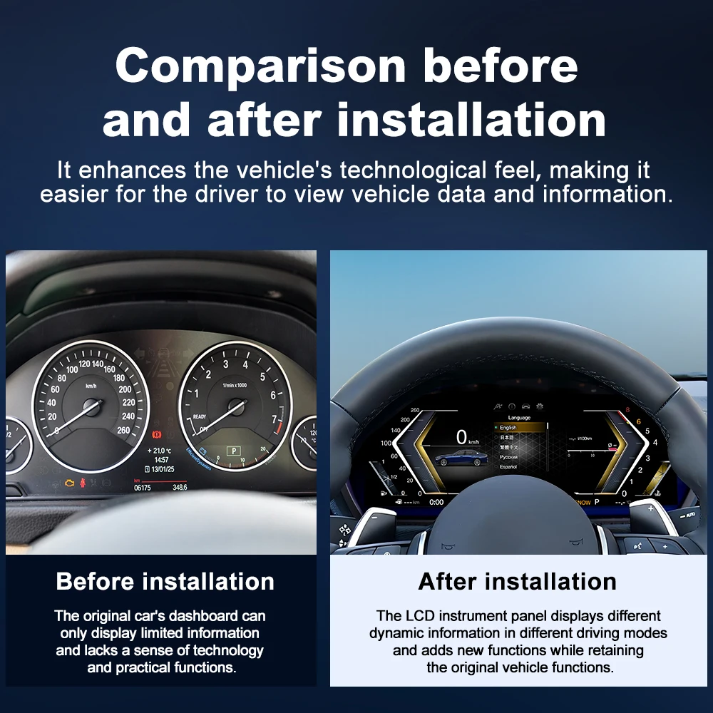BMW 3 4 시리즈 F30 F32 GT-F34 NBT EVO용 12.3인치 디지털 계기판, 대시보드 주행거리계 속도계 가상 클러스터 CarPlay
