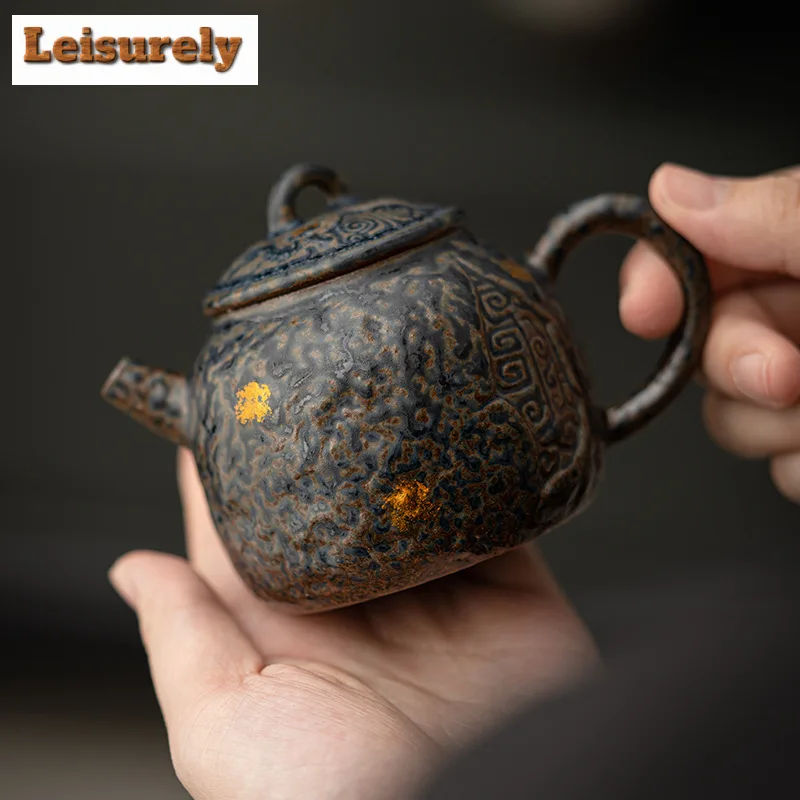 180ml Handmade Old Rock Mud Teapot Japanese Rough Pottery Pot Ancient Tea Maker Kettle Kung Fu Tea Chinese Tea Set Decoration
