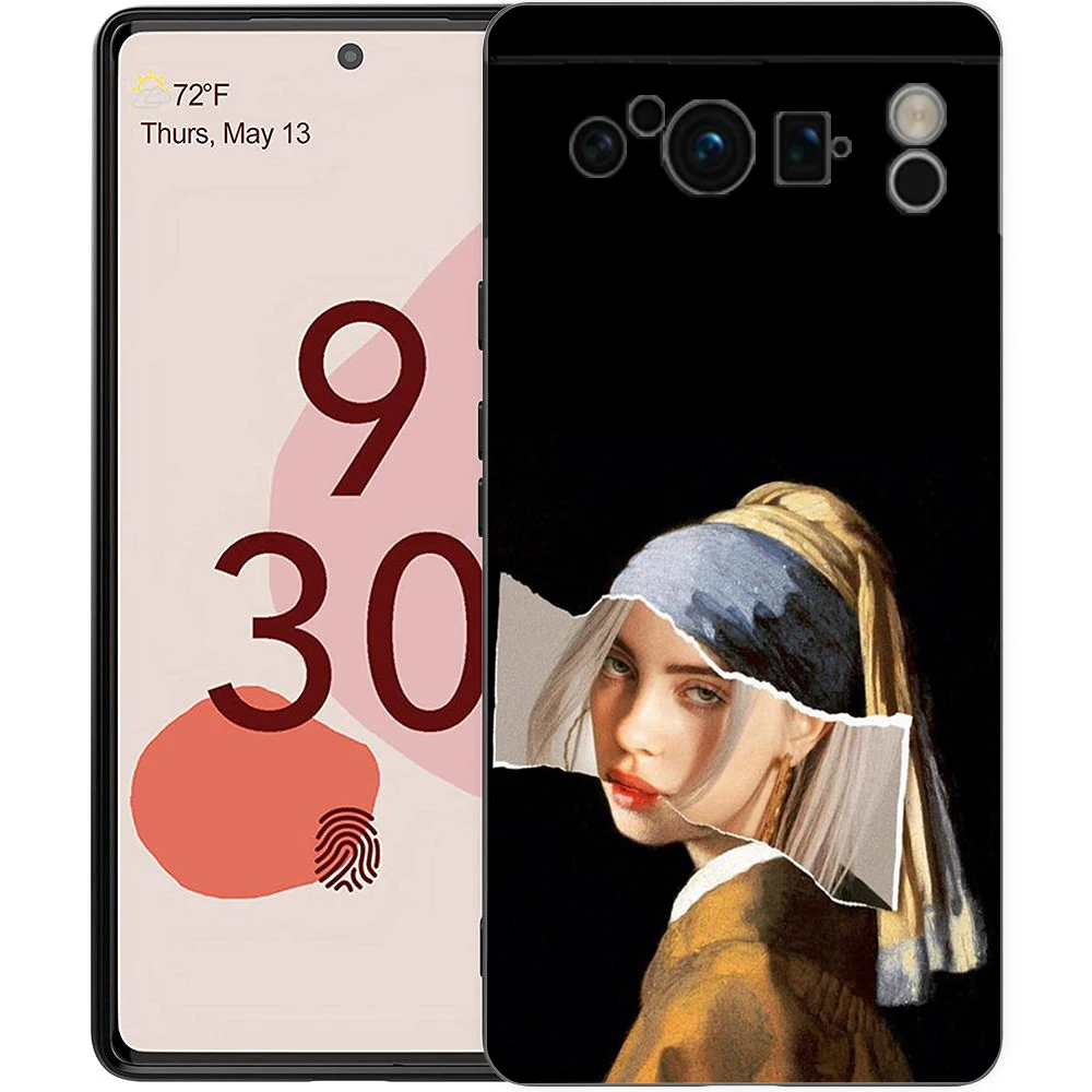 Artistic Shockproof Black Silicone Phone Case with David and Mona Lisa Design