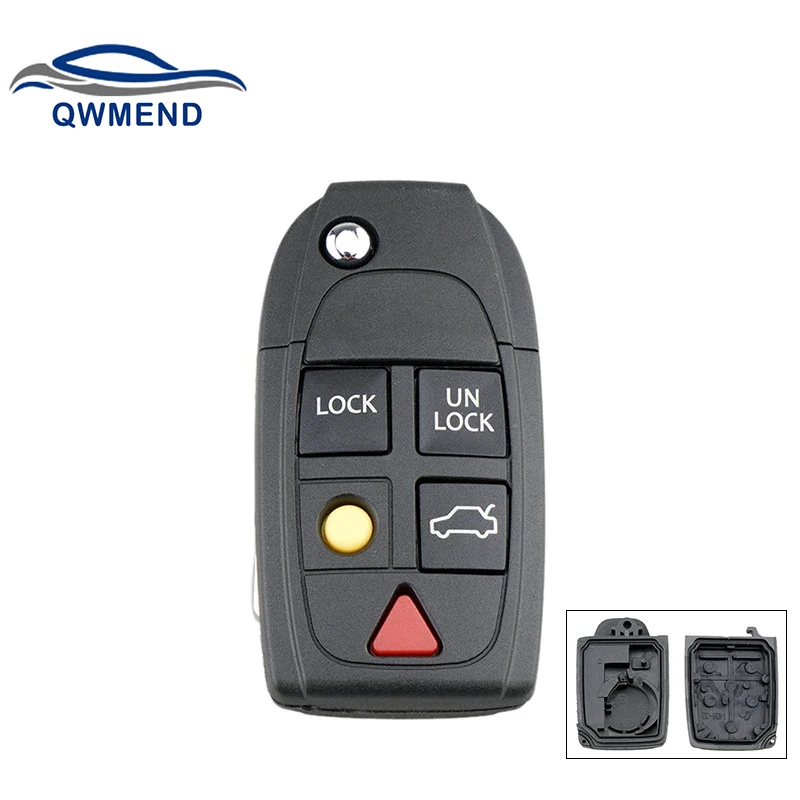 QWMEND 5 Buttons Replacement Smart Flip Car Key Shell For Volvo XC70 XC90 V50 V70 S60 S80 C30 Car Remote Key Fob Case qwmend 5 buttons replacement smart car key fob case for volvo xc70 xc90 v50 v70 s60 s80 c30 remote flip key shell