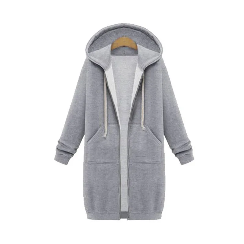 Autumn Winter Thickening Hoodies Leisure Loose Hooded Jackets Zipper Pockets Oversize Sweatshirt Sports Dresses Outwear Women
