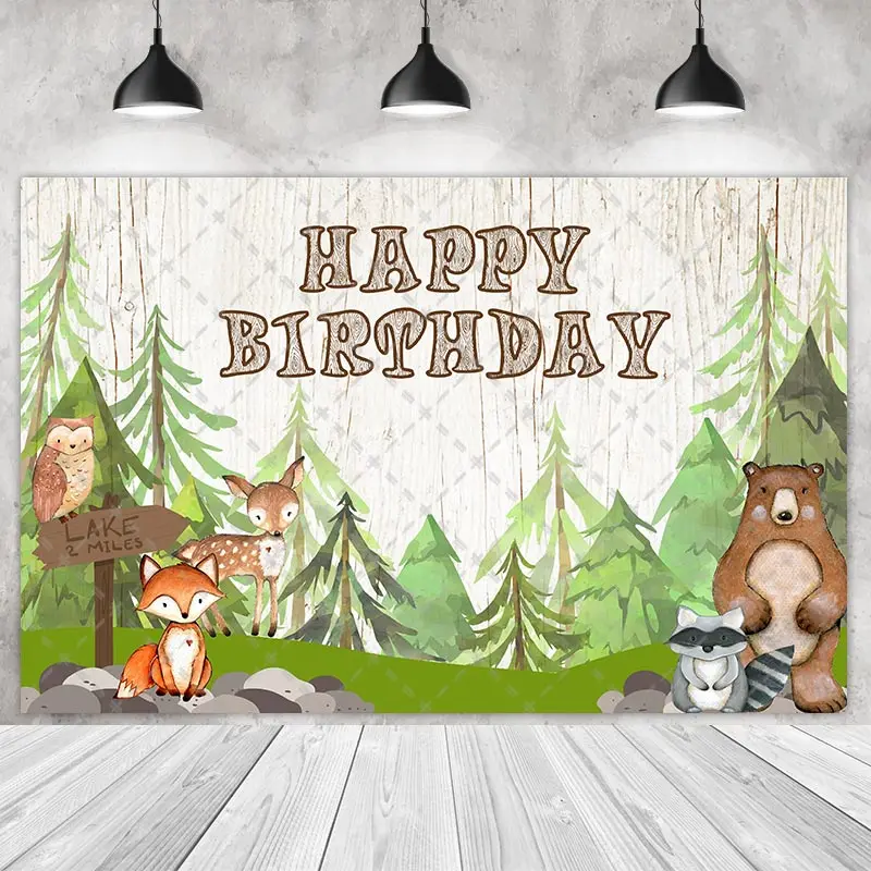 Woodland Zoo Animals Party Background Photography Baby Shower Bambini Bambini Jungle Background Birthday Decor Nome Personalizzato Foto