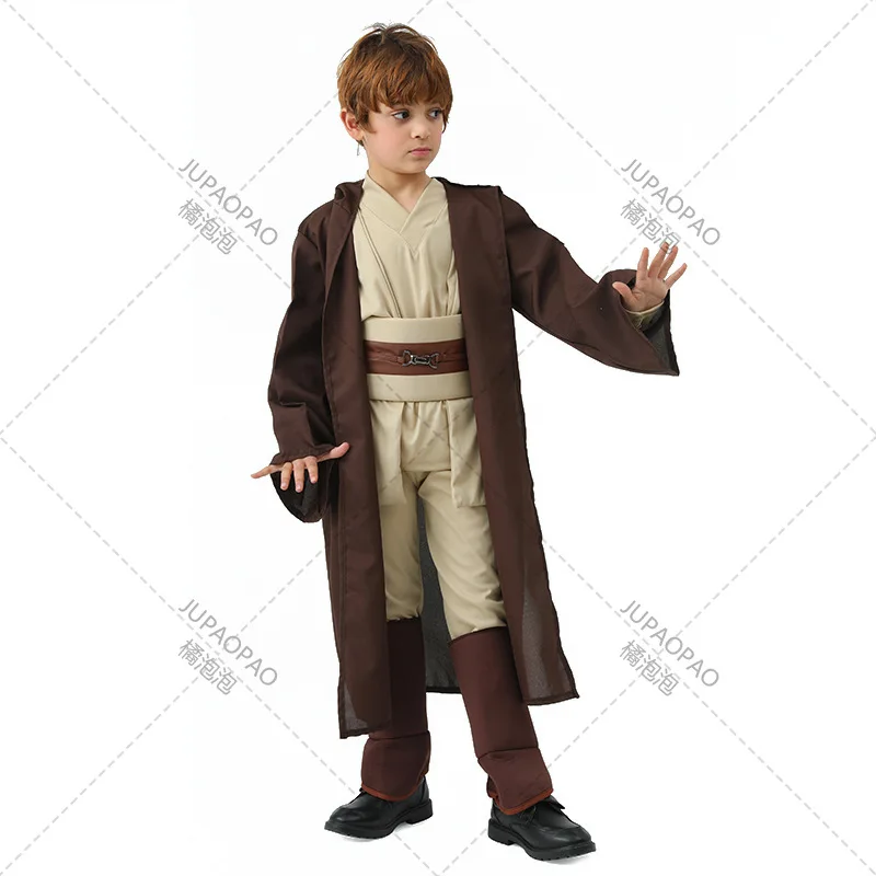 2023 New Kid Children Jedi Knight Cosplay Costume Obi Wan Kenobi Uniform Suit Anakin Skywalker Hooded Robe Cloak Outfits