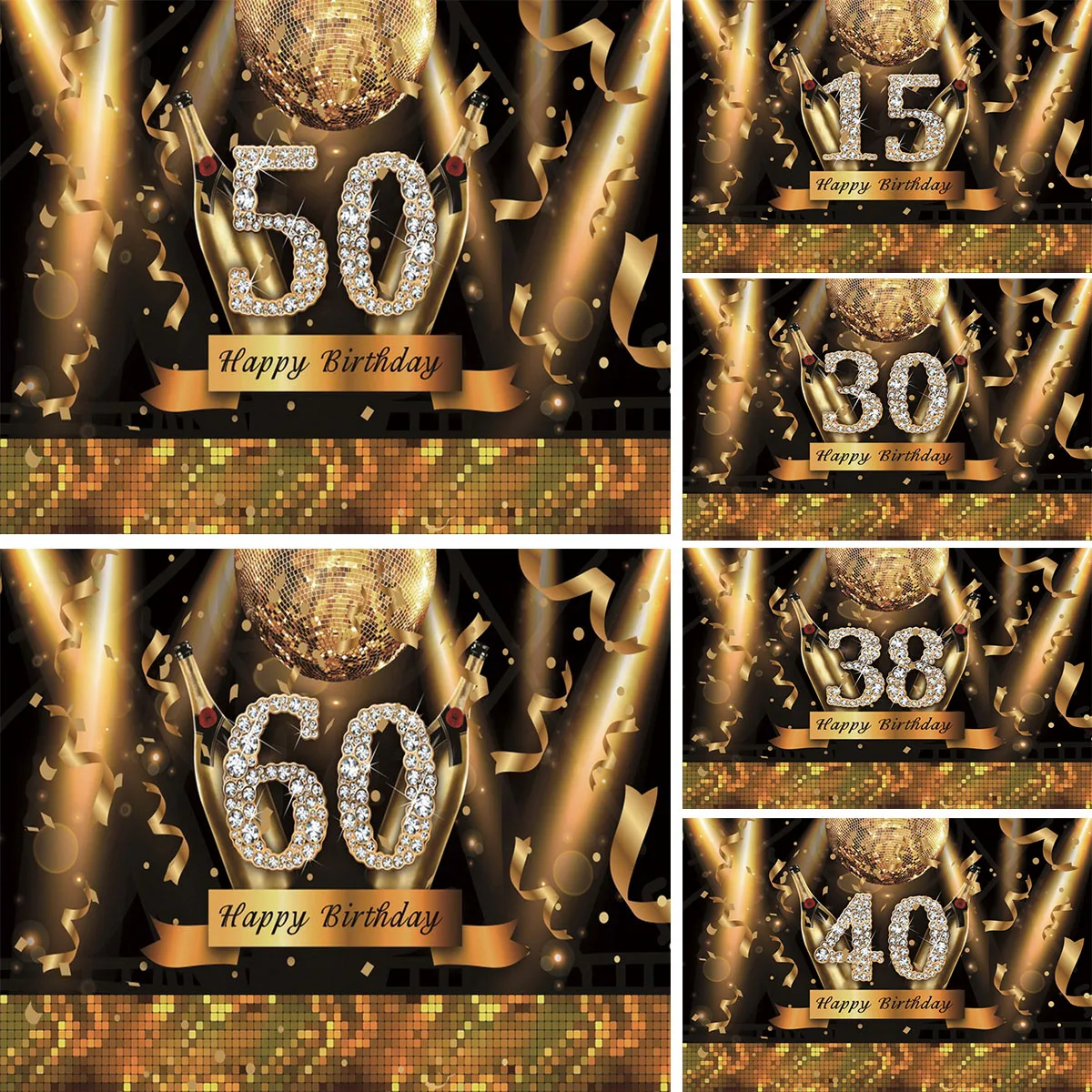 

Фон из ткани для празднования дня рождения для взрослых, праздничный декор с черным золотом, праздничный баннер, 15, 30, 38, 40, 50, 60