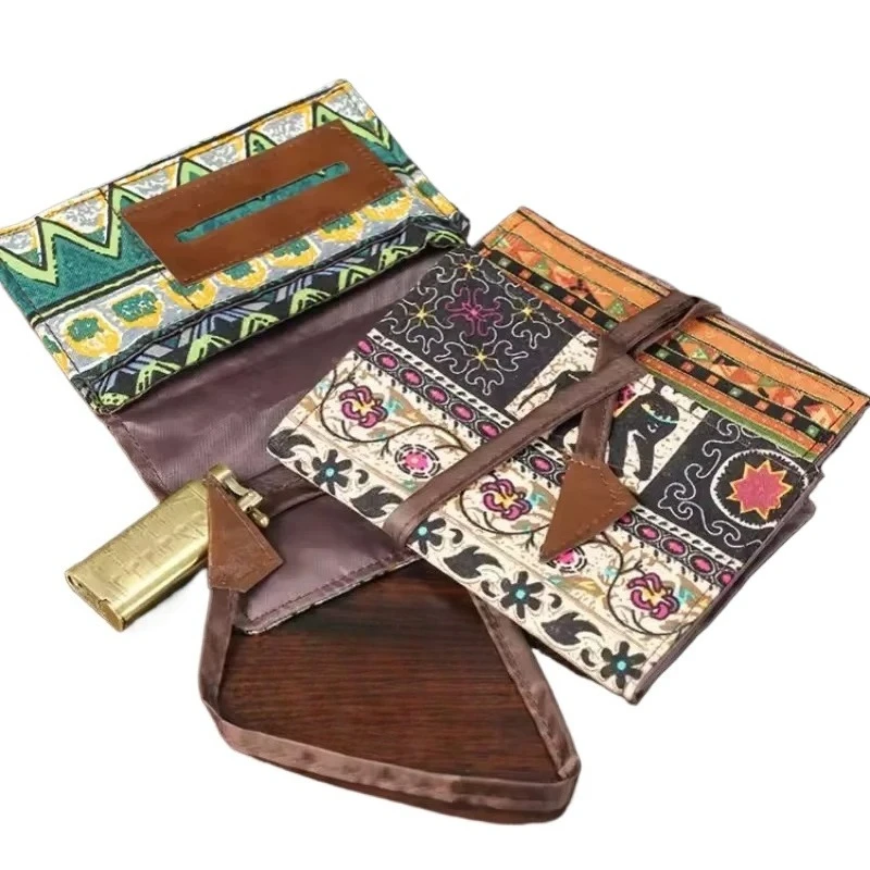 Borsa per Tabacco Vintage in Stile Etnico, Stampata a Mano, Portatile a 3 Pieghe, Accessorio per Fumatori da Uomo - immagine 5
