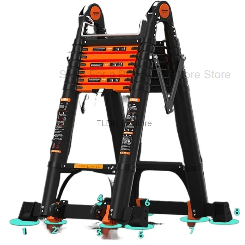 Multifunction Folding Ladder Aluminum Alloy Telescopic Ladder Thickened Herringbone Ladder Portable Lift Engineering Ladder