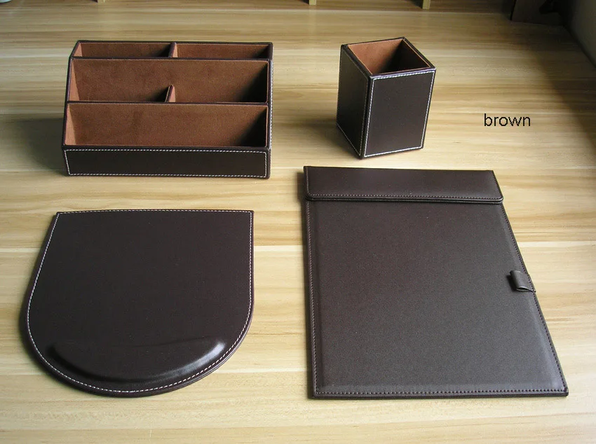 8PCS office business leather desk organizer set file drawer stand holder stationery pen box A4 conference folder card stand K256