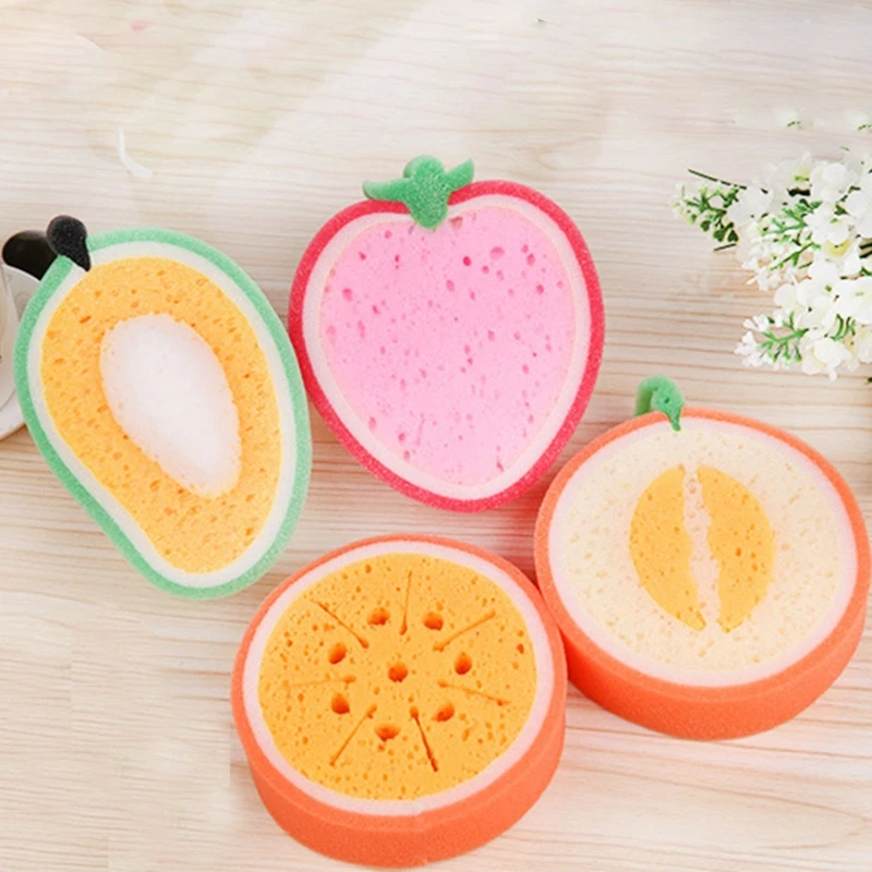 Cute Fruit Shape Bath Sponge Soft Shower Brush Dead Skin Removal Bathroom Body Scrubber Exfoliating Cleaner 1Pc