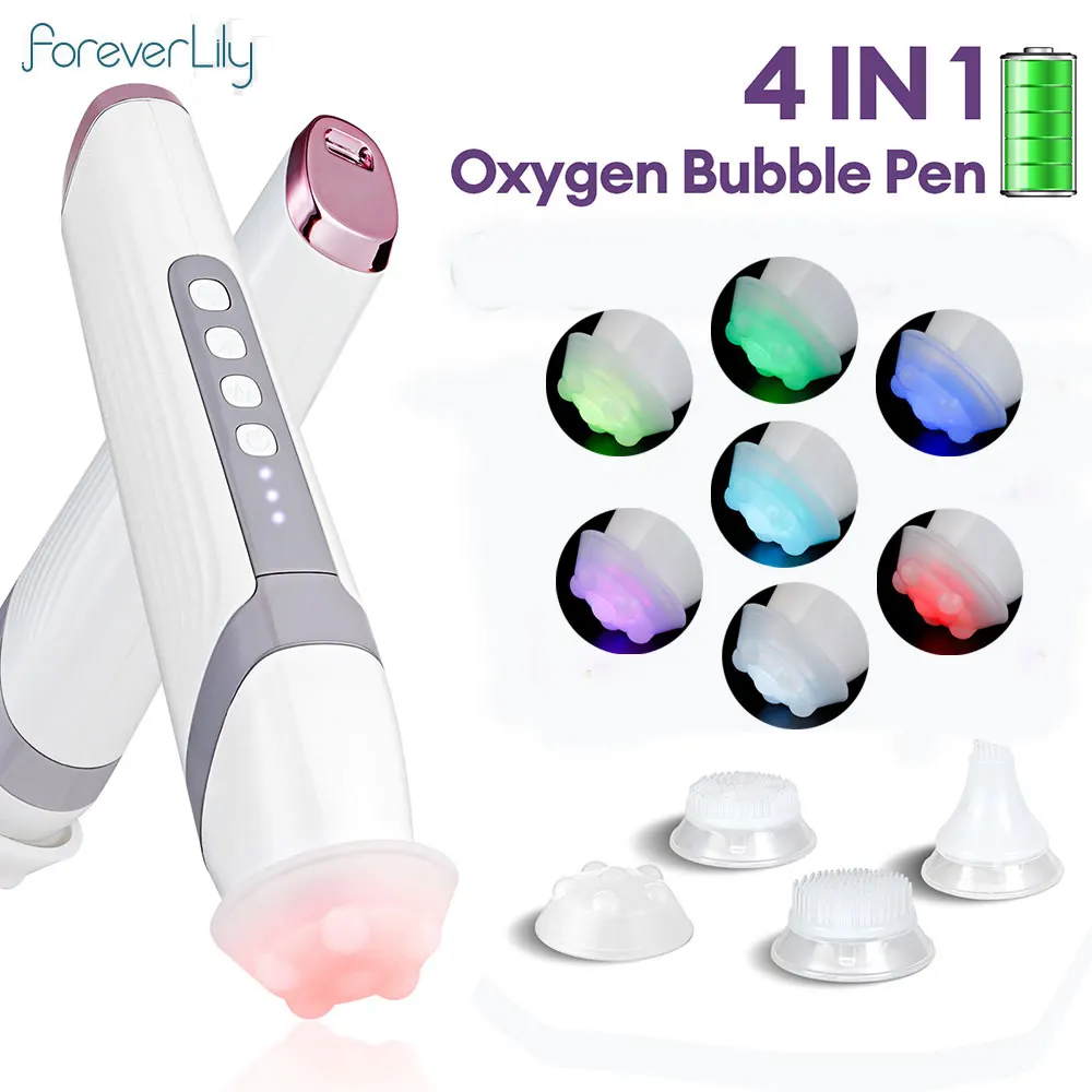 CO2 Oxygen Bubble Pen 5 Gear Vibration Oxygen Bubble Beauty Tool Deep Cleansing Pores Exfoliate LED Photon Skin Care Machine facial bubble beauty device
