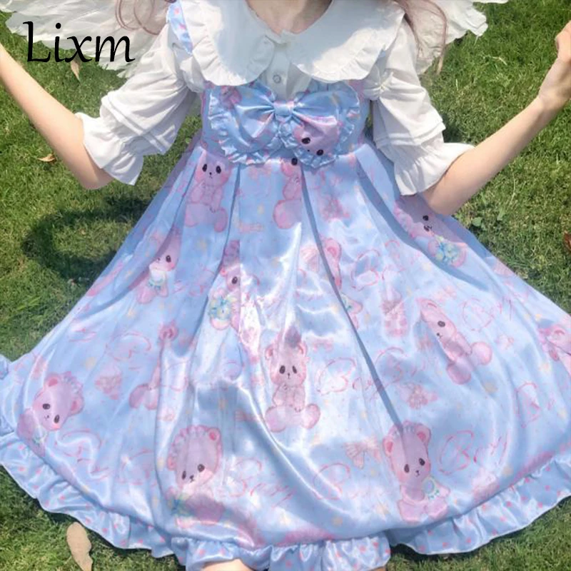 Summer Bear Japanese Soft Girl Kawaii Design Lolita Tea Party Dress Jsk Sleeveless Dress Female Cosplay