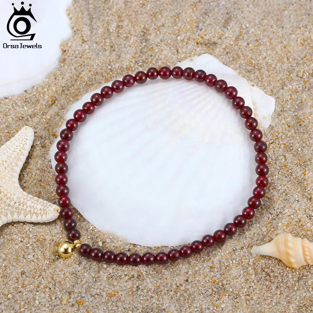 ORSA JEWELS Silver 925 Natural Garnet/Black Spinel Chain Anklets Women Trendy Summer Foot Chain Barefoot Jewelry SA48 anklet bracelets,silver anklets,ankle chain