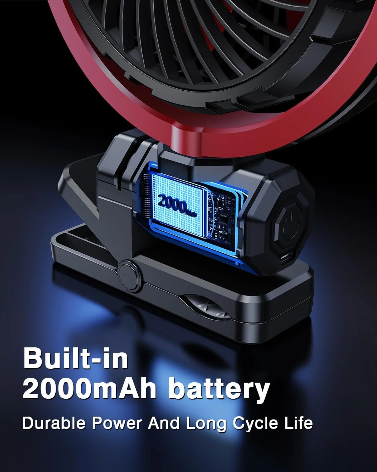 Eary Car Clip On Fan With 2000mAh Battery Usb Rechargeable Fan 900° Rotate Portable Air Cooling Fans Car Electronic Accessories 4