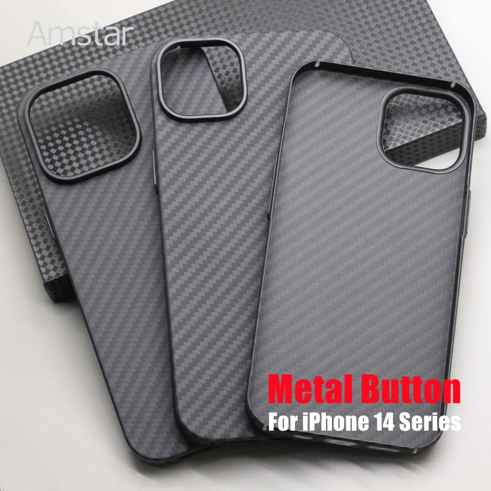 

Роскошный чехол Amstar из углеродного волокна для телефона iPhone 14 Pro Max, ультратонкие металлические кнопки, чехлы из арамидного волокна для iPhone 14 Plus