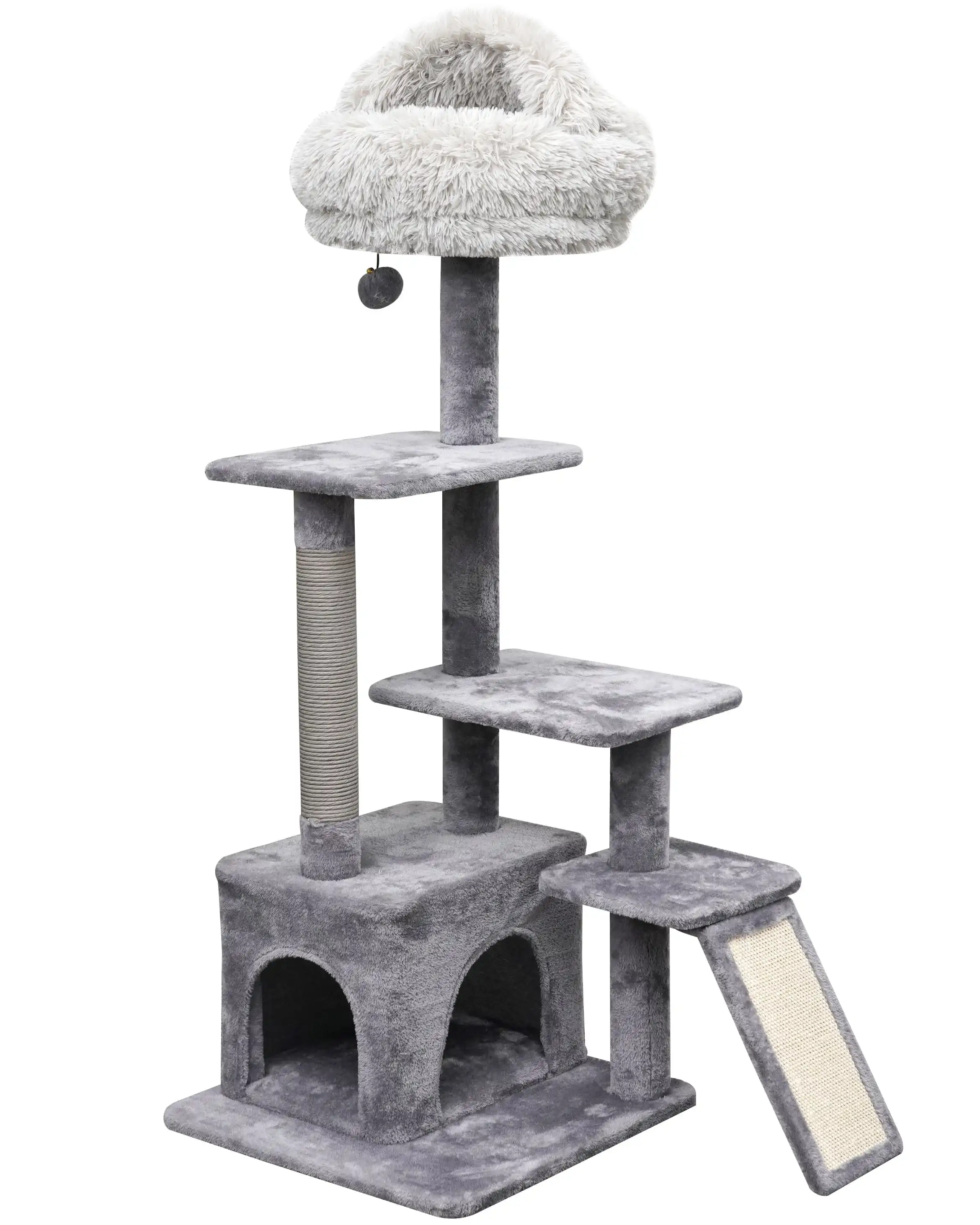 

4-Level Grey Cat Tree With Condo and Scratching Pad, 48'' Height