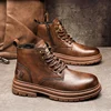 Autumn Winter Brown Men's Boots Comfortable Leather Motorcycle Shoes Man Ankle Boots Outdoor Platform Anti-Slip Work Boots Men