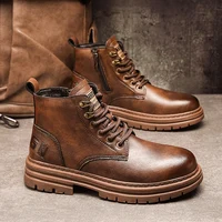 Autumn Winter Brown Men's Boots Comfortable Leather Motorcycle Shoes Man Ankle Boots Outdoor Platform Anti-Slip Work Boots Men