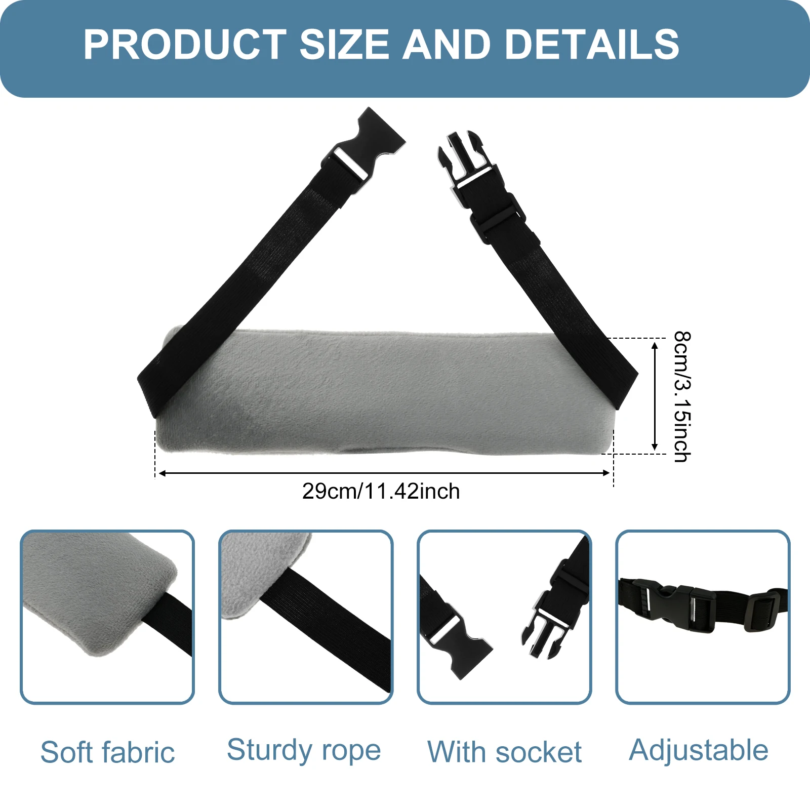 2Pcs Travel Pillow Neck Support Cervical Pillow Adjustable Head Support Strap Portable Soft Head Pillow for Airplanes and Cars