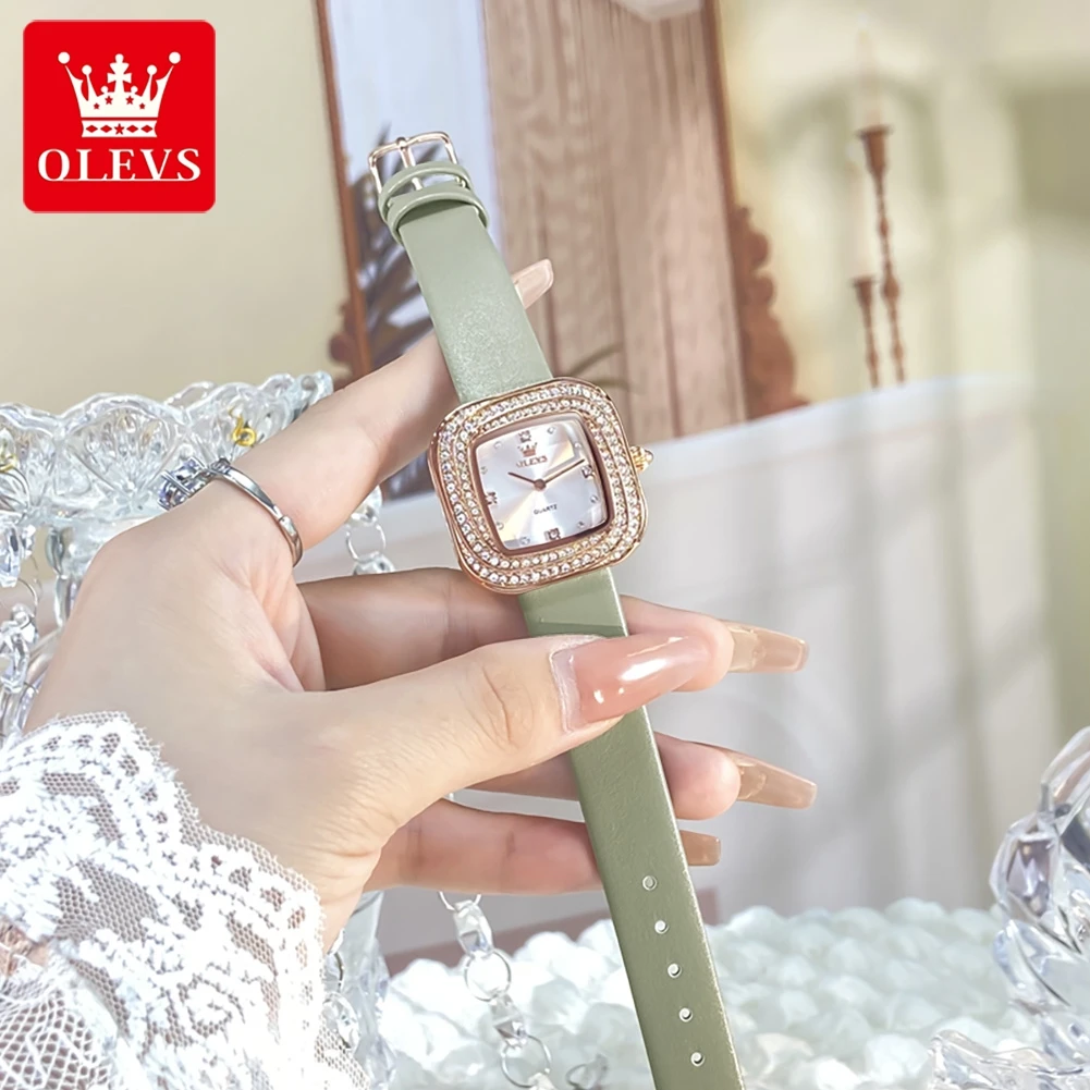 OLEVS 5512 Women Watch Luxury Diamond Square Dial Elegant Comfortable Waterproof Leather Strap Fashion Brand Women Quartz Watch 2