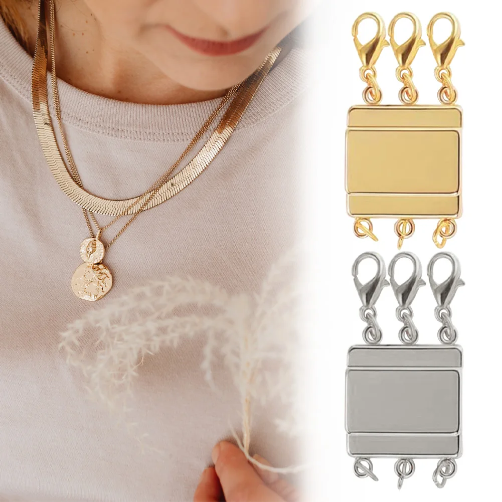 Necklace Layering Clasps Layered Necklace Clasp 2/3 Strands Gold Silver  Magnet Multiple Necklace Separator for Women 