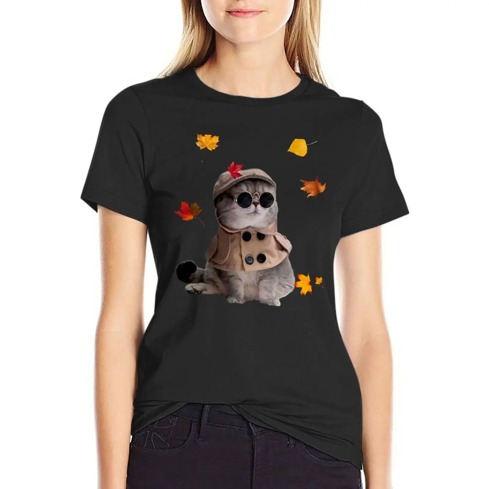 

Fall Cat Shirt, Cat Lovers Fall Gift, Autumn Leaves Shirt, Fall Shirt for Mom, Gift for Her, Women's Shirt, Cat Lovers S T-shirt