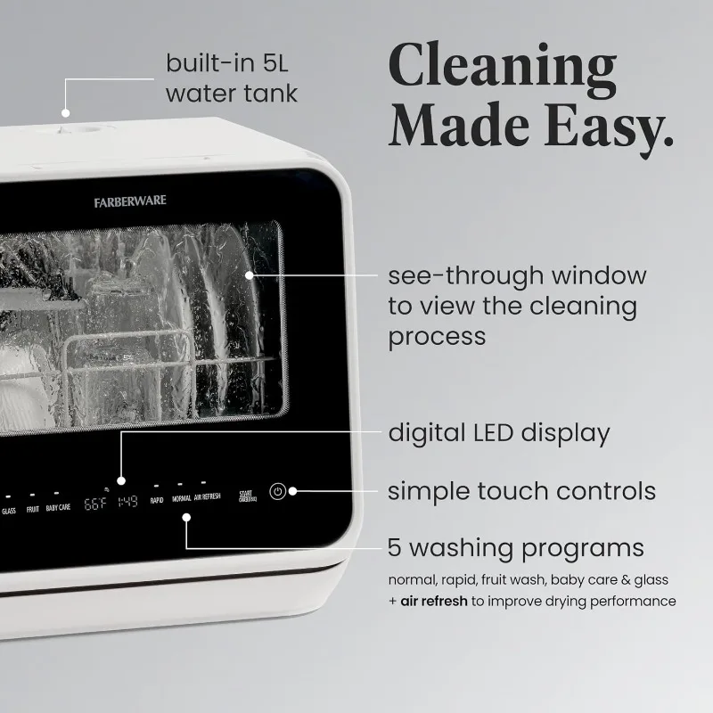 Farberware Portable Countertop Dishwasher with 5-Liter Built-in Water Tank - 5-Program System for Home, RV 3