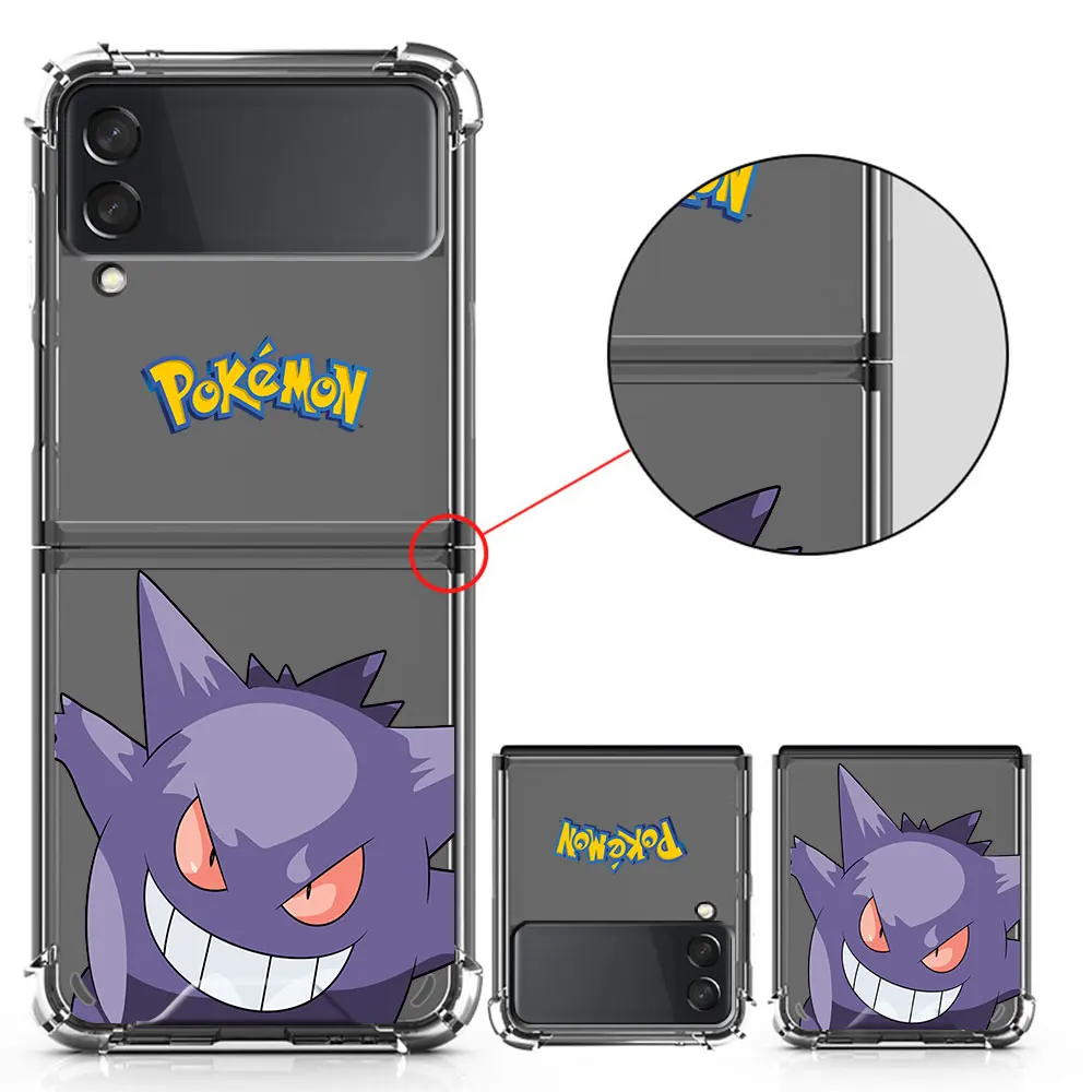 Cartoon Pokemon Pikachu Phone Case For Samsung Galaxy Z Flip 3 5G Funda Z Flip3 Clear PC Hard Shockproof Cover Shell Airbag case for samsung z flip 3