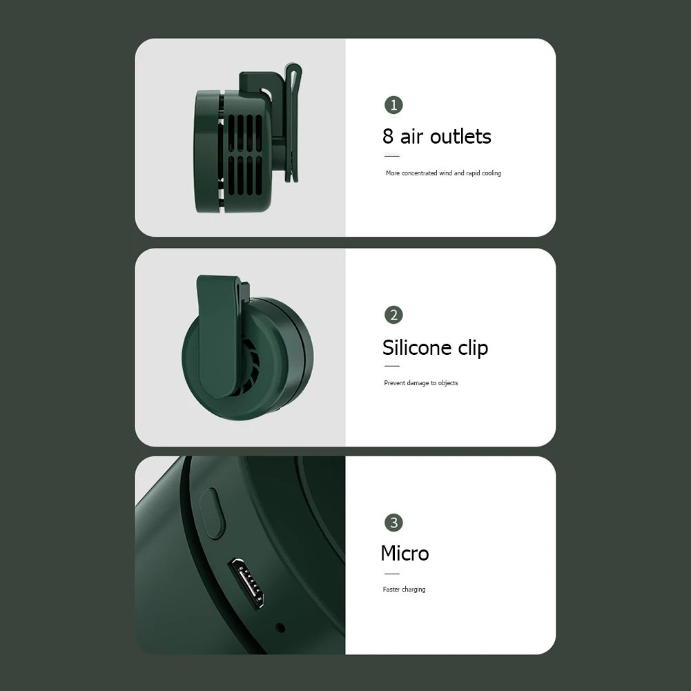 3 Speeds Hanging Neck Waist Fan Bladeless Hanging Fan USB Charging Portable Mini Air Conditioning Fan for Outdoor Home Working