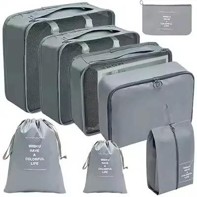 Ensemble d'organisateurs de voyage-cubes d'emballage de valise 8 pièces sacs de rangement de bagages de garde-robe portables pour vêtements et chaussures