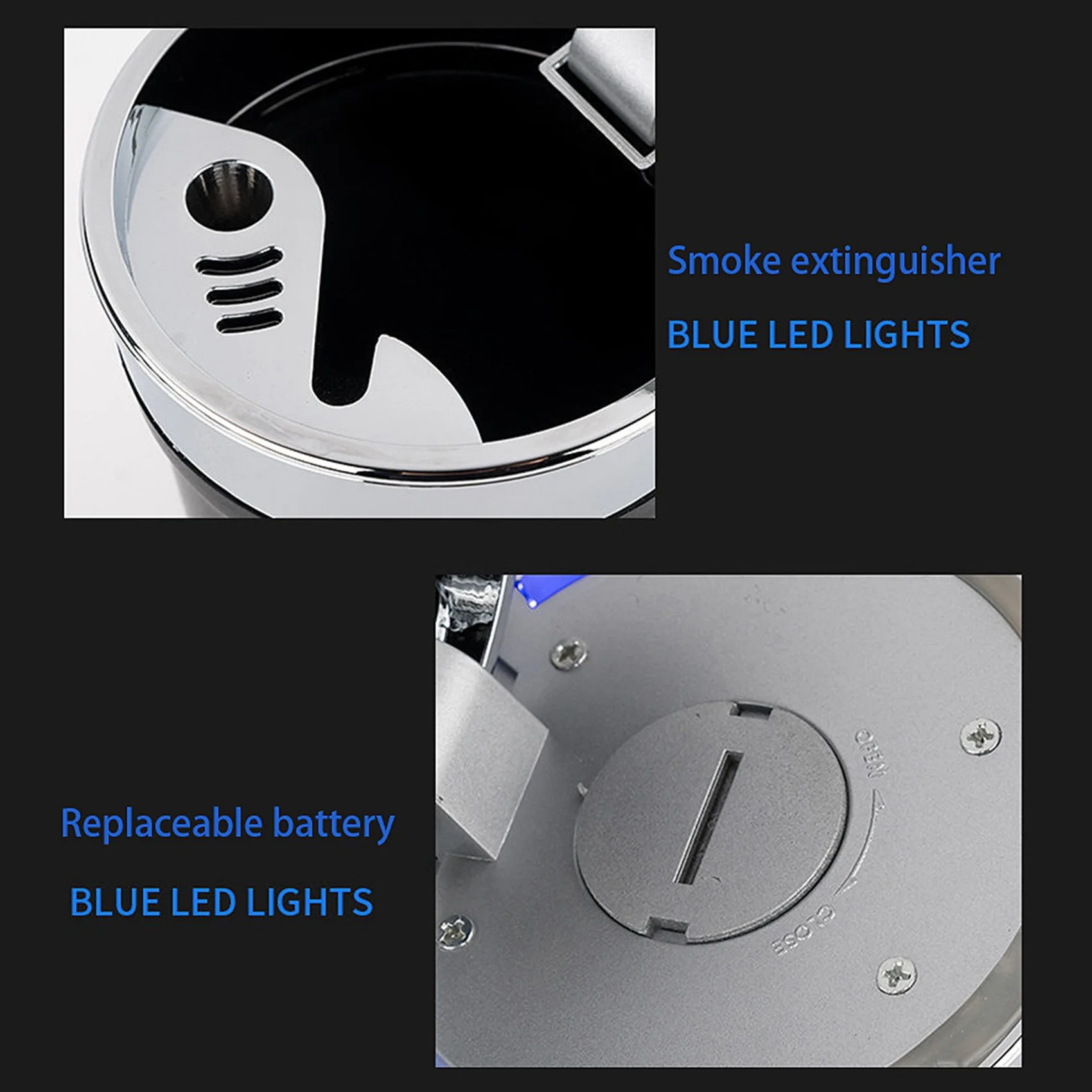 2X LED 블루 라이트 방풍형 가정용 재떨이, 차량용 컵홀더 재떨이, 뚜껑으로 자동 소화 기능 설계
