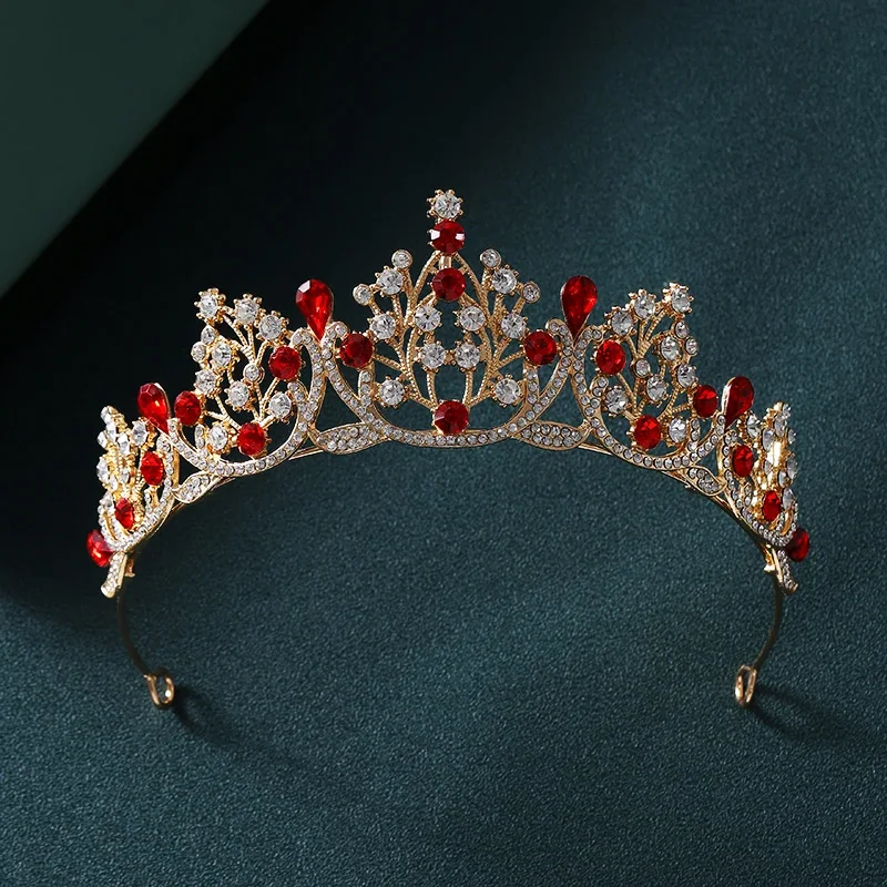 Baroque Red Crystal Tiaras And Crowns Rhinestone Bridal Diadem Crown Tiara For Women Wedding Hair Accessories Jewelry