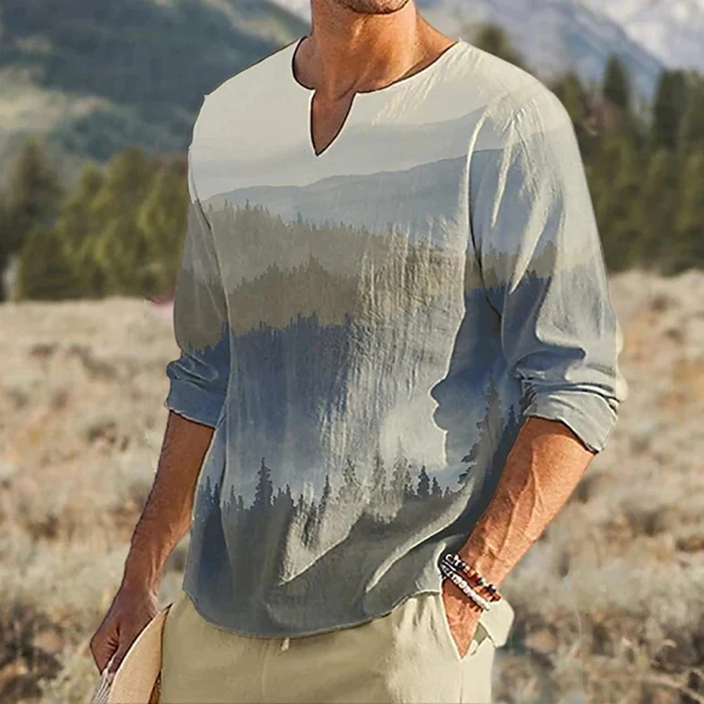 

Male Mens Tops Long Sleeve Loose Printed Retro Summer T-shirt Tunic Autumn Baggy Shirt Beach Style Male Clothes