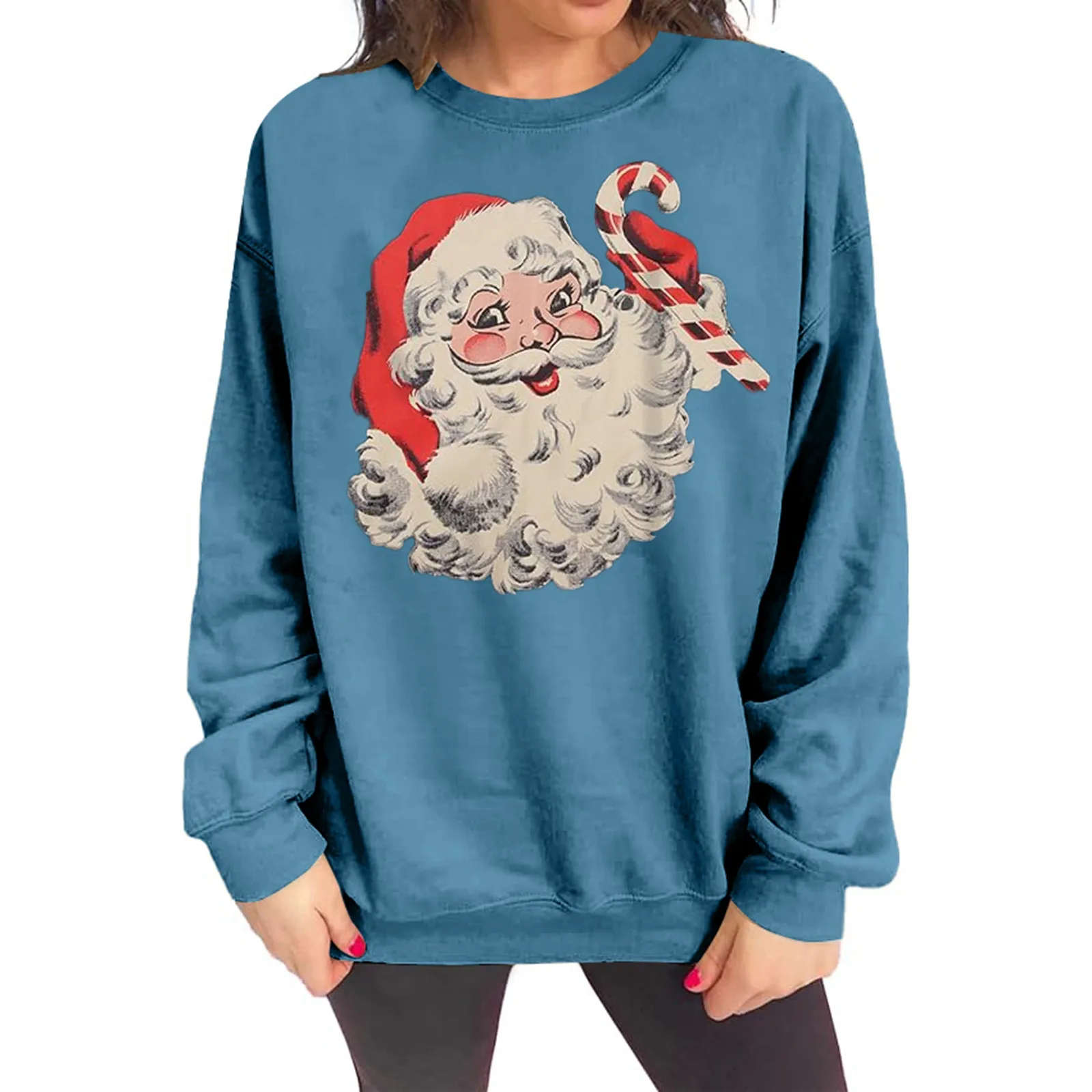 

Womens Christmas Casual Fun Print Sweatshirt With Drop Shoulder Sleeves And Round Neck Athletic Jacket with Hood Women