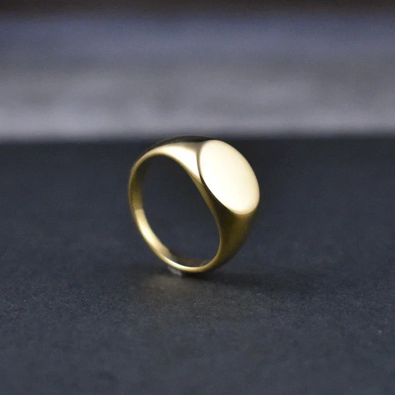 Stainless Steel Rings Handmade 18k Gold Plated Oval Smooth Blank Signet Rings for Women Men
