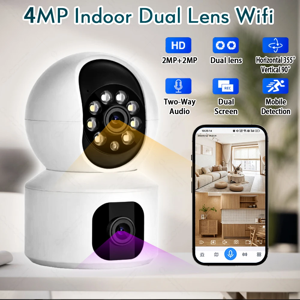 4MPDualLensWirelessIndoorIcsee360WifiLampSurveillanceSecurity