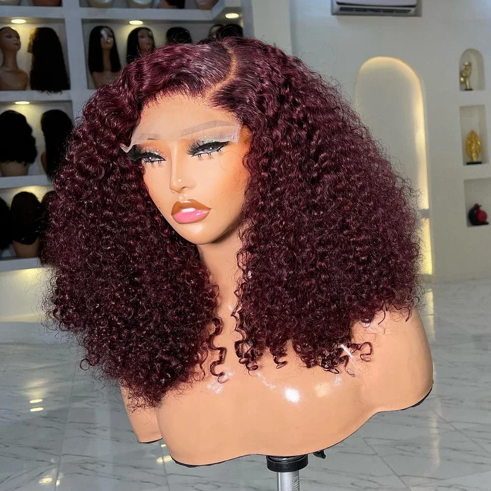 Brazilian Deep Wave 99J Burgundy Colored Lace Front Human Hair Wig 13x4 Deep Curly Short Bob Wigs Human Hair Water Wave Wigs