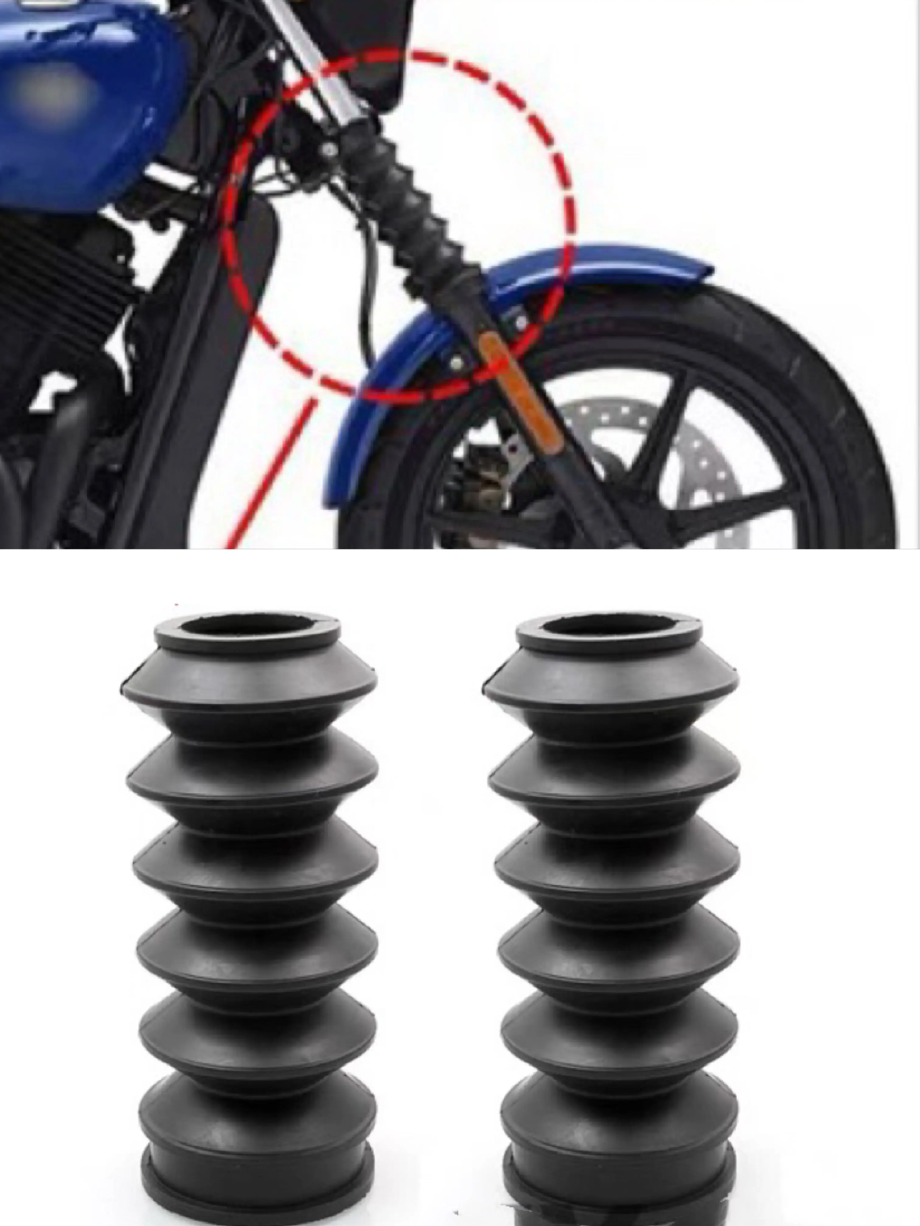 Full Front Upper Lower Fork Cover Set For Harley - Rubber Motorcycle Front Fork Gaiters Boots Shock Damping Covers For Breakout FXSB, Dyna Wide Glide, Street Bob