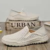 Men Handmade Mesh Breathable Shoes Summer Round Head Solid Colour Non-slip Loafers Lightweight Comfortable Soft Sole Sneakers 4