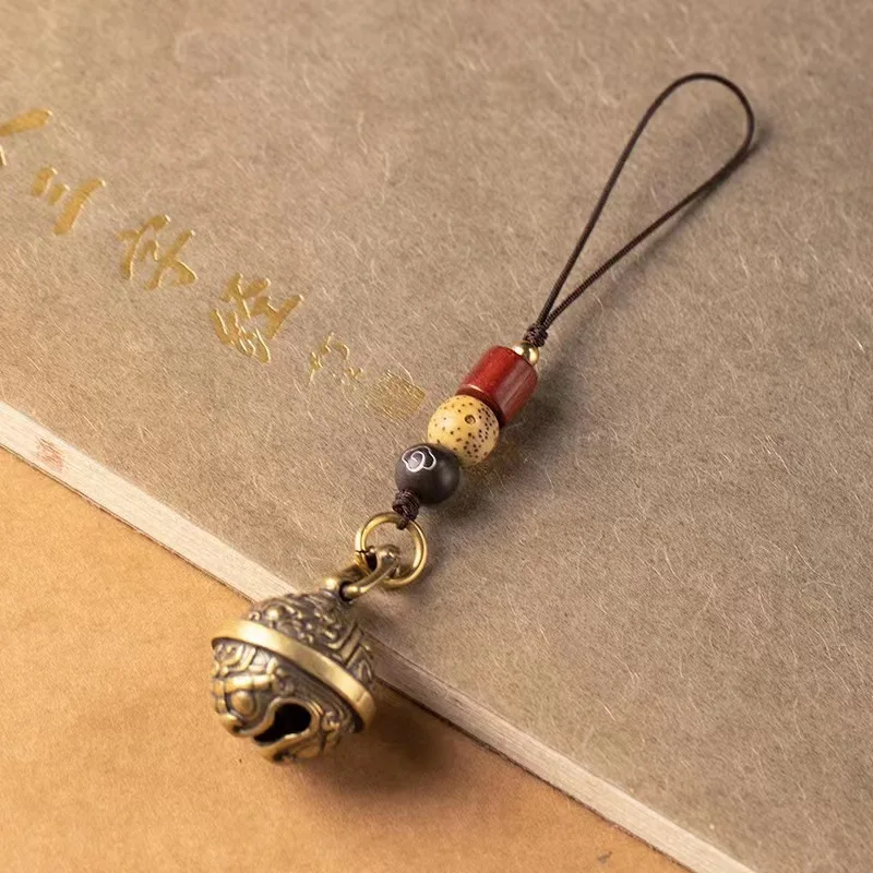 Vintage Brass Tibetan Chinese Cylindrical Heart Sutra Bottle Rope Keychains Pendants Mantra Car Key Chains Rings Lucky Hangings