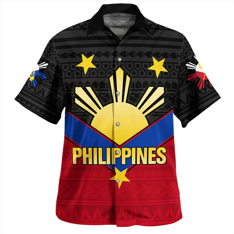 

Summer Vintage 3D Republic Of The Philippines National Flag Printing Shirts PINOY Filipinos Emblem Graphic Short Shirts Men Top