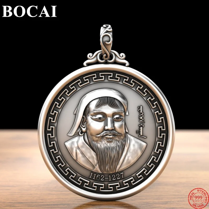 BOCAI S999 Sterling Silver Charms Pendant for Women Men New Fashion Round Solid Genghis Khan God of War Amulet Jewelry Wholesale