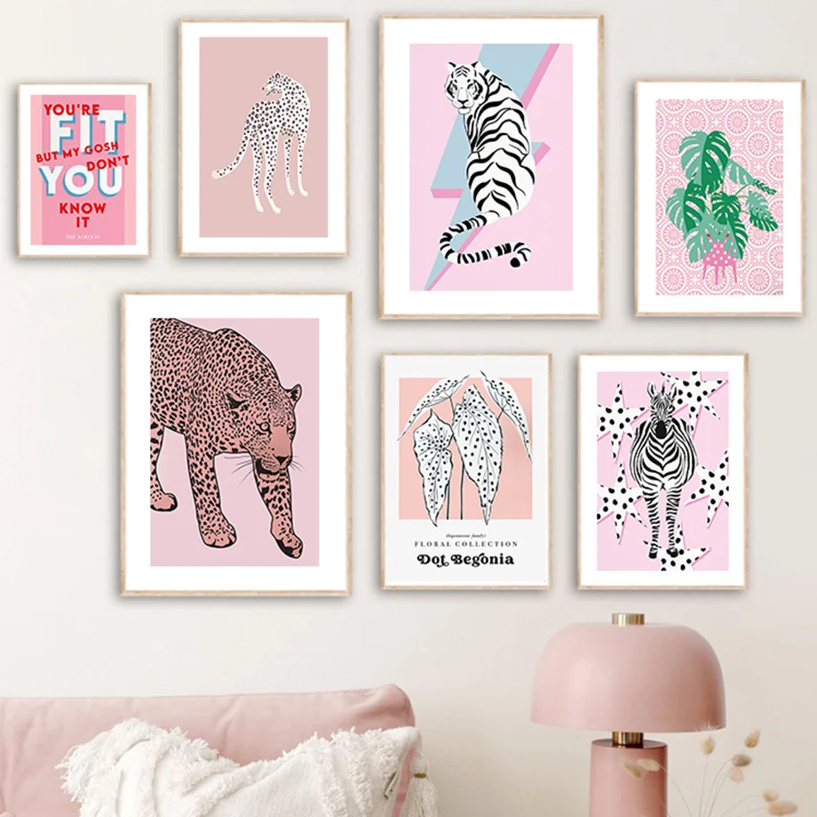 

Leopard Tiger Zebra Polka Dots Plant Leaf Wall Art Canvas Painting Nordic Posters And Prints Wall Pictures For Living Room Decor