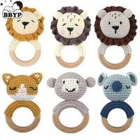 Amigurumi Cartoon Animal Baby Rattle Cute Wooden Ring Handhold Newborn Rattle Toys Handmade Pacifier Clips Kids Educational Toys 1