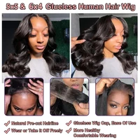Perruques sans colle Body Wave en cheveux humains, dentelle transparente 6x4 5x5, prêtes à porter, pré-épilées, pré-coupées, perruques brésiliennes Body Wave pour femmes, densité 180% 3
