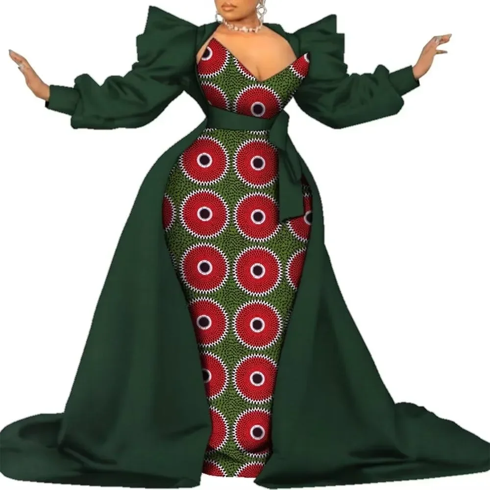 African Dresses Women Two Piece Mermaid Pencil Skirt Traditional Ankara Kente Print Party Wedding Dresses Wy9115