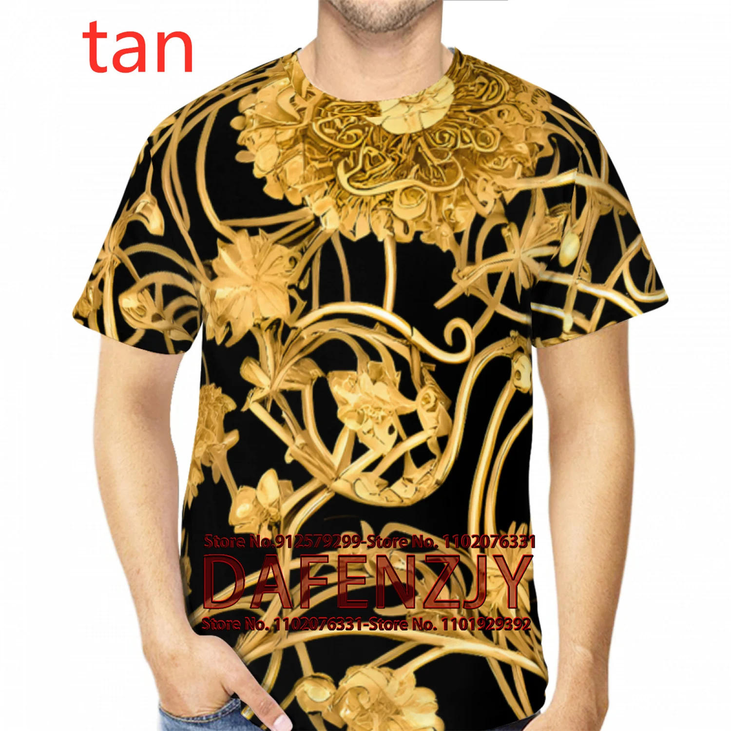 

Mens Brand T-shirt Vintage Gold Flower High Quality Summer Daily Casual Sports Tee