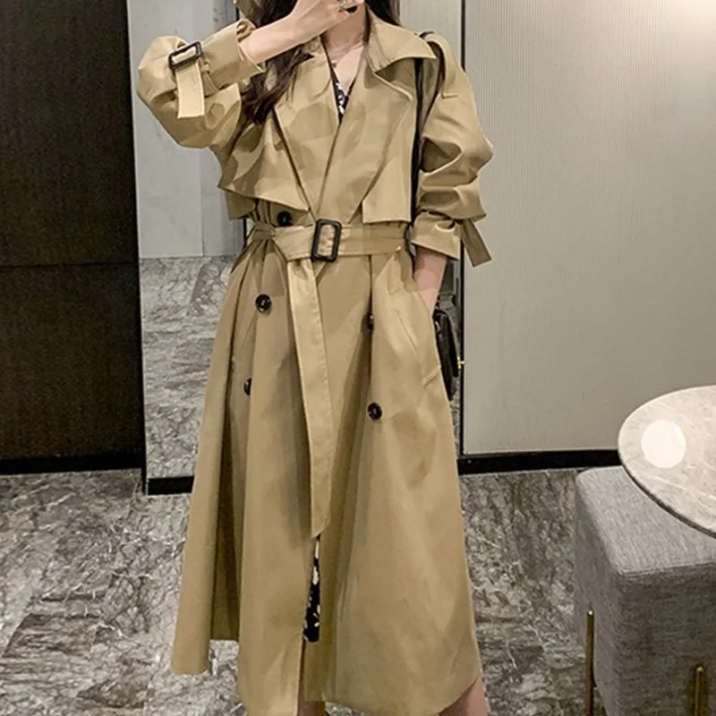Khaki Trench Coat Women's Mid-Length Temperament Small Overalls