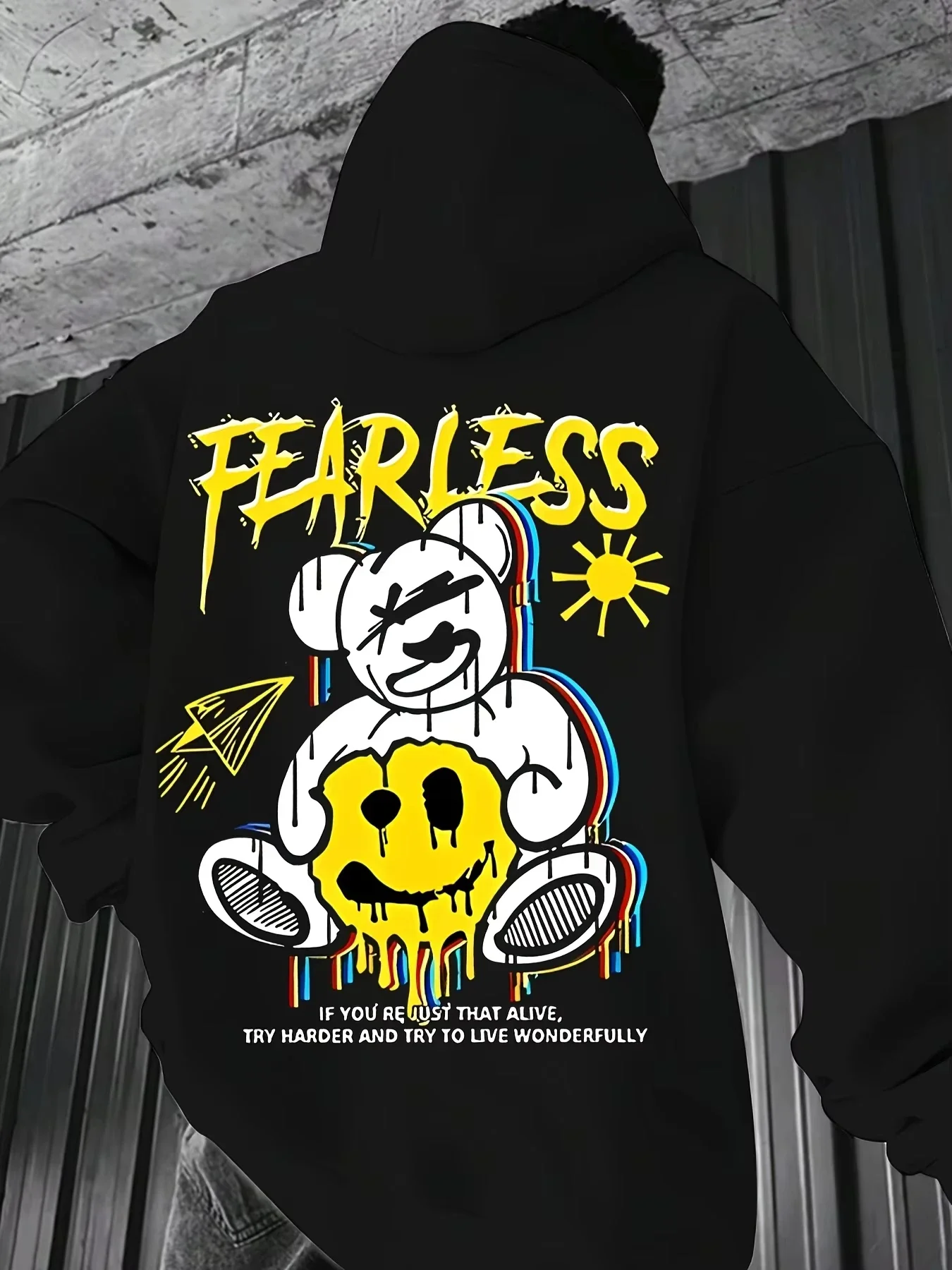 Autumn Men's Teddy Bear Graffiti Printed Hoodie
