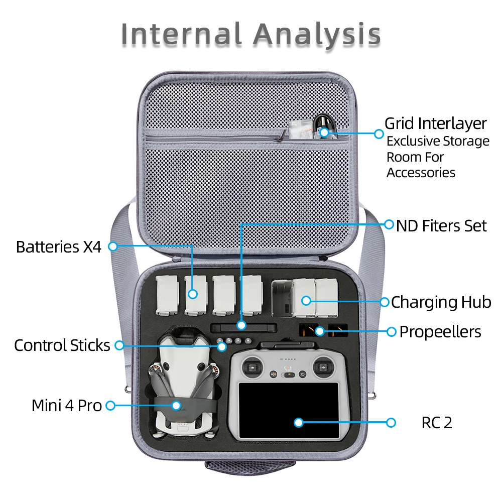 Drone Storage Bag Shoulder Bag For DJI Mini 4 Pro RC 2/RC N2 Waterproof Suitcase Carrying Case