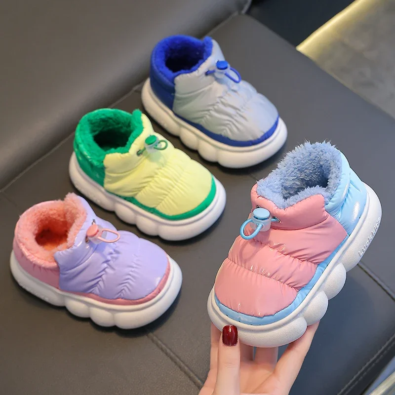 kids slippers plush slippers cotton slippers Winter Waterproof Cotton Slippers Children's Cartoon Non-slip Soft Sole Kids Boys Girls Heel Wrap Warm Plush High Home Shoes