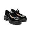 Retro Patent Leather Mary Jane Shoes for Women Black Platform Chunky Heel, Hook & Loop Strap Comfortable Vintage Dress Flats